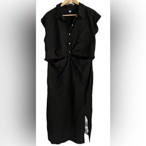 Elegant Black Linen Dress with Cut Outs